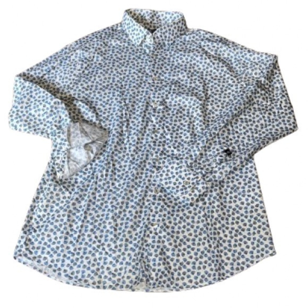 Stone Rose white button down shirt with blue floral design NWOT size XXL